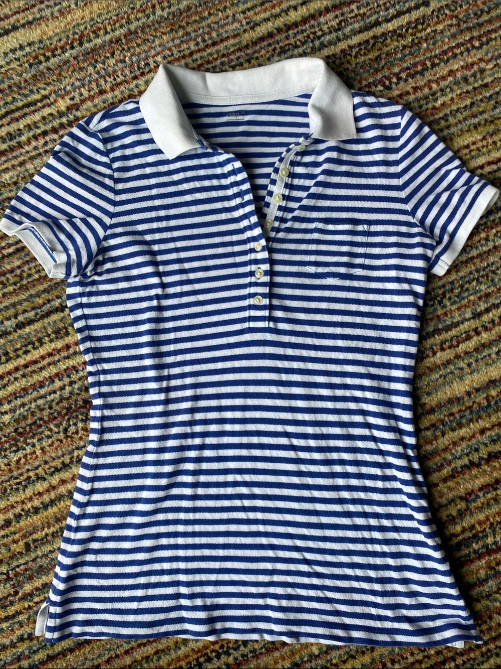 GAP Blue and White Striped Polo with Contrast Collar